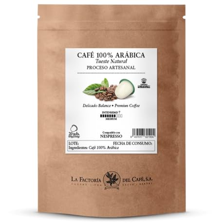 La Factoría del Café - Cápsulas de Café Arábica Natural Compatibles con Nespresso Original - Cápsulas de Café de Intesidad Media 7-20 Cápsulas de 5 Gramos