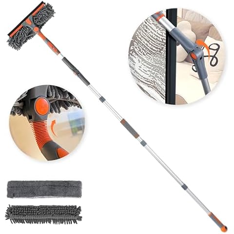 Lomida Window Squeegee Cleaner, 2 in 1 Rotatable180° Window Cleaning with Extension Pole, 62‘’Window Cleaner Tool with Bendable Head, Glass Cleaning Tools for Indoor/Outdoor High Window Cover