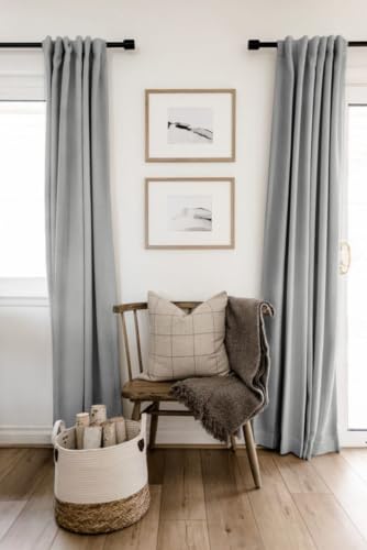 Image of 100% Blackout Shield Linen Blackout Curtains for Bedroom 63 Inches Long, Back Tab /Rod Pocket Living Room Drapes, Thermal Insulated Blackout Curtains 2 Panels Set, 50 inch W x 63 inch L, Grey