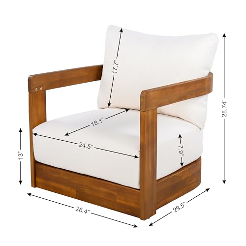 Christopher Knight Home Chloe Acacia Wood Lounge Chair Outdoor Set of 2, Curved Tub Design Accent Chairs with Weather Resistant Cushion, Comfy Low Profile Reading Seating for Backyard, Teak+ Beige by Christopher Knight Home - Image 5