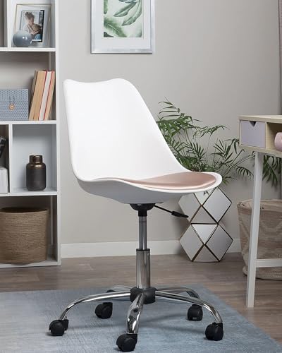 Image of Amazon Brand - Umi Faux Leather Height-Adjustable Modern Revolving Rotary Arm Office Study Desk Chair - Ideal for Spa, Bar, Home - White & Tan Color