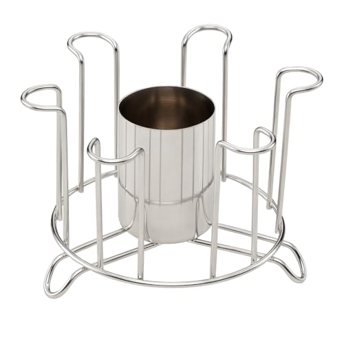 Image of Stainless Steel Glass Stand Holder for Kitchen & Dining | Rust-Proof Glass Organizer for 6 Glasses with Center Storage Cup | Space-Saving Glass Rack for Home, Hotels & Restaurants