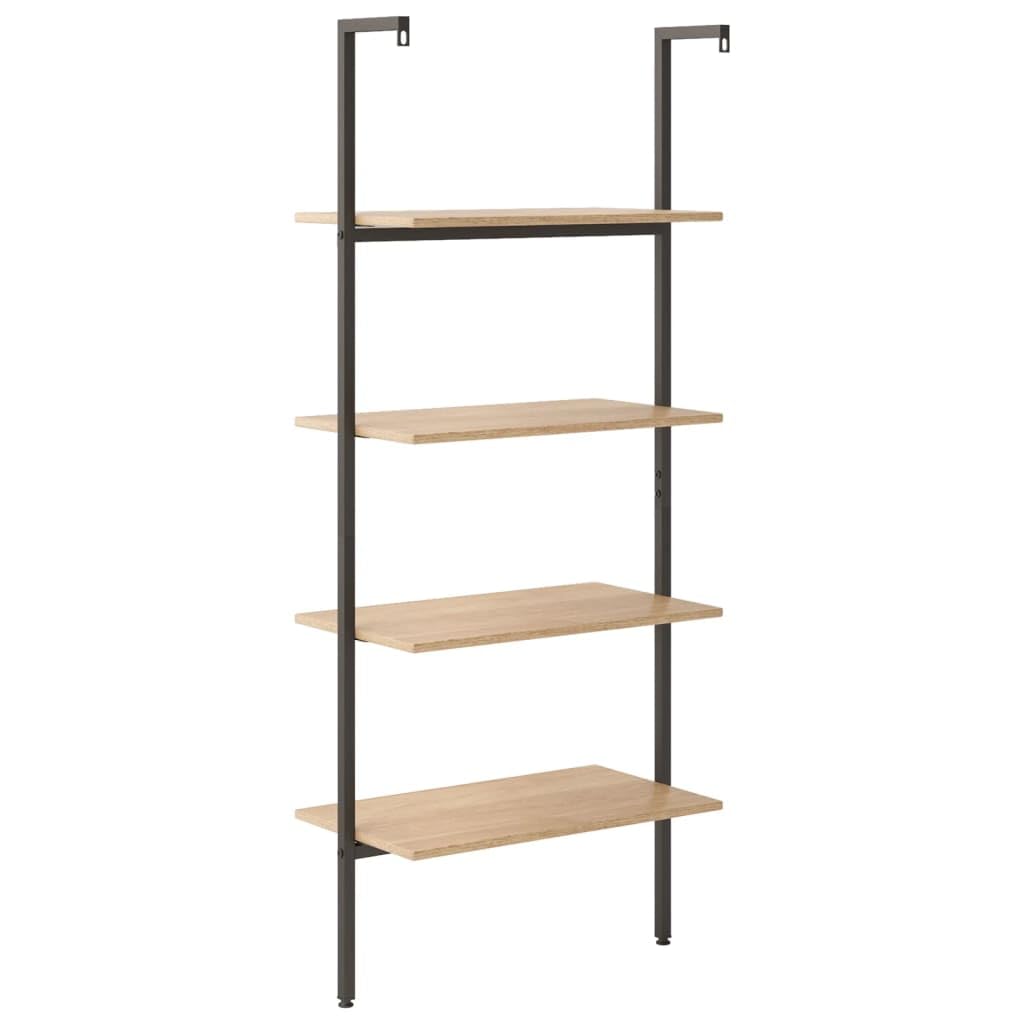 Leiterregal 4 Böden 64x35x152,5 cm aus Holz und Stahl Hellbraun Schwarz Modernes Bücherregal mit Wandbefestigung für Wohnzimmer Schlafzimmer Büro Flur
