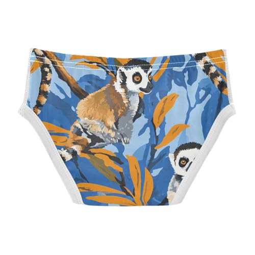 KLL Lemurs Madagascar on Blue Pattern Toddler Boys' Cotton Briefs Cute Children Undies2