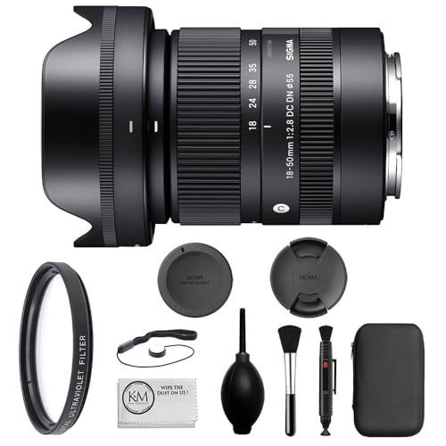 Sigma 18-50mm f/2.8 DC DN Contemporary Lens for Sony E Bundle with UV Filter + Deluxe Cleaning Kit - Blower, Lens Pen, Brush & Case + Cap Keeper + Microfiber Cleaning Cloth (4 Items)