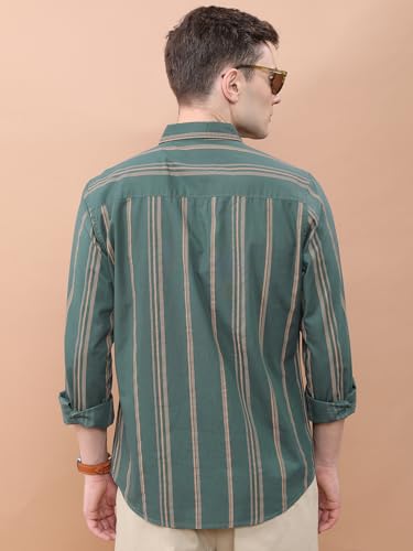 Image of Highlander Men's Slim Fit Striped Shirt | Full Sleeves | Everyday Wear Stylish Shirt for Men Green