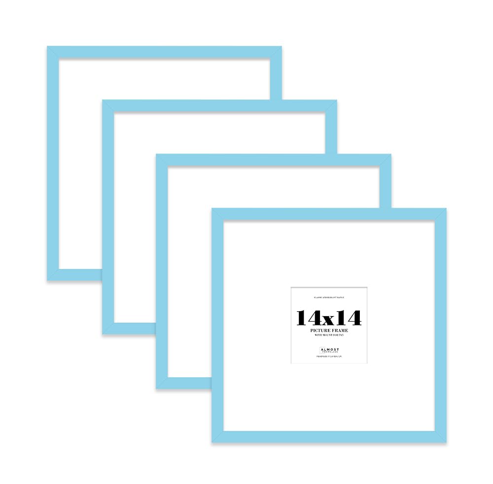 14x14 Light Blue Picture Frame with Large Mount for 5x5 Photos, Prints - Modern Square Wall Frame, Set of 4 โ image 1