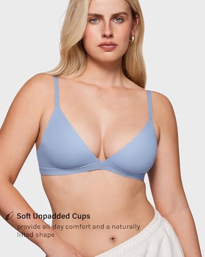 Image of INLYRIC Women's Inbarely Triangle Bralette Plunge Unlined Seamless Bra No Underwire Sexy Comfortable Everyday