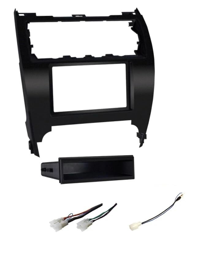 Single or Double Din Car Stereo Install Kit, Wire Connector, AM/FM Radio Antenna Adapter -Made for 2012 2013 2014 Toyota Camry -No Factory External Amp Vehicles