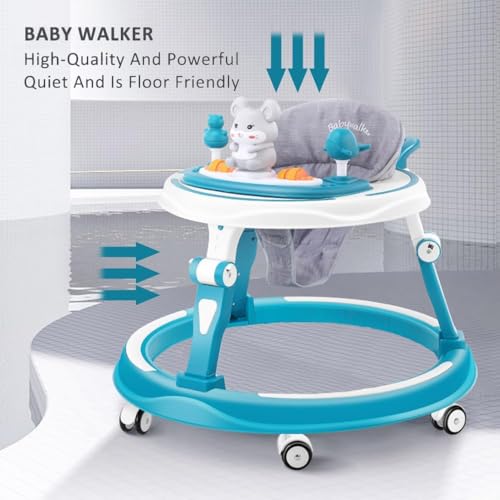 Image of StarAndDaisy Baby Walkers for 6-24 Month Baby Boy Girl /Baby Walker 7 Level Height Adjustment /Walker for Kids for 1 Years with Switchable Food & Musical Toy Tray - Sky Blue