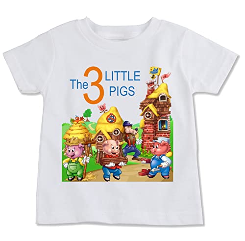 3 Little Pigs Fairy Tale T-shirt, White, Toddler Youth Sizes