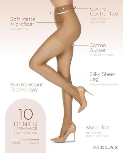 Image of Melas Women's Matte Micro Control Top Pantyhose 10 Denier