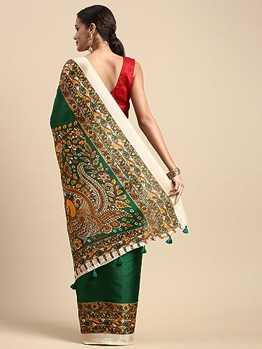 Image of RANI SAAHIBA Women's Art Silk Kalamkari Saree With Blouse Piece