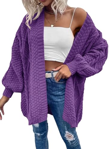 Image of Dyexces Womens Oversized Cable Knit Long Sleeve Lantern Cardigan Sweaters