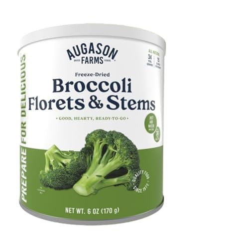 Freeze Dried Broccoli Florets and Stems Emergency Food Supply, 34 Servings, 30 Year Shelf Life, Good...