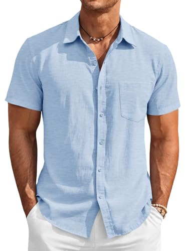 Runcati Men's Short Sleeve Linen Casual Shirt