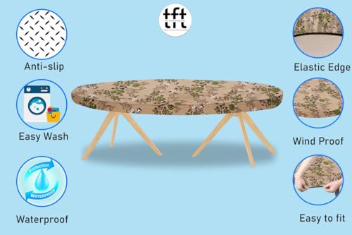 Image of The Furnishing Tree Elastic Oval Dining Table Cover WxL 36x48 in Inches Polyester Floral Pattern Beige