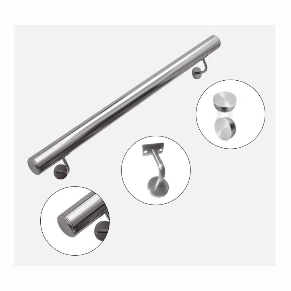 Indoor/Outdoor Stair Handrail Metal Pipe Railing for Steps, Grab Bars for Seniors, Durable Staircase Handrails, Safe Decking(Silver,6ft/180cm)