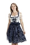 Kelliar Damen Dirndl Midi Trachtenkleid 100% Baumwolle. Mit Spitzenschürze Dirndlkleid für Oktoberfest Blau Weiß Gr.42