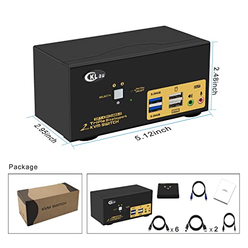 Cklau 2 Port Usb 3.0 Triple Monitor Kvm Switch Displayport 1.4 Support 8K@30Hz 4K@144Hz, 2 Computers 3 Monitors Video Keyboard Mouse Peripheral Audio Sharing Selector Box With Cables #TOP5
