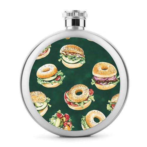 Bagel Sandwiches Round Flasks for Liquor Leak Proof Mini Pocket