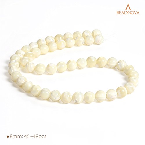 Image of BEADNOVA Natural White Mother of Pearl Shell Beads Natural Crystal Beads Stone Gemstone Round Loose Energy Healing with Crystal Stretch Cord for Jewelry Making (8mm, 45-48pcs)