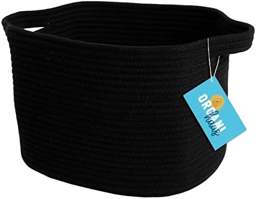 OrganiHaus Black Woven Basket with Handle | Blanket Basket for Living Room | Toy Basket for Kids | Cotton Rope Basket | Baby Storage Basket | Woven Storage Basket | Toy Basket Storage 35X22cm
