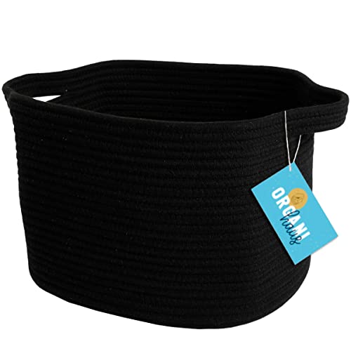 OrganiHaus Panier Rangement Tressé Noir - Paniers Rangement Bébés Jouets - Panier de Rangement Décoratif pour Enfants- Panier Couvertures Rectangle - Rangement Enfants Corde de Coton 35x23cm Cover