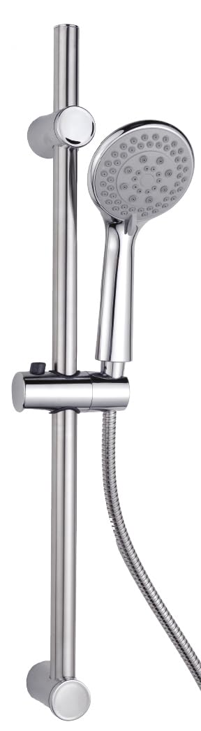 Croydex Amalfi Chrome Shower Head and Hose Set with Riser Rail - Shower Handset with 5 Spray Patterns, 1.5m Shower Hose & 665mm Riser Rail, Rub Clean Nozzles, Ideal for All Shower Types