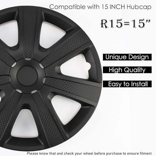 Image of 15 inch Hubcaps Set of 4, Matte Black Textured Wheel Covers, Universal ABS Snap-On Hub Caps for 15 inch Wheels, Car SUV Truck Wheel Rim Covers, Easy Installation Exterior Accessories