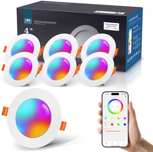 VARICART Downlight LED Techo Empotrable Alexa, 10W RGB Blanco Frío a Cálido 2700K-6000K Ojos de Buey Led para Techo, Smart Foco Empotrable Bluetooth, ...