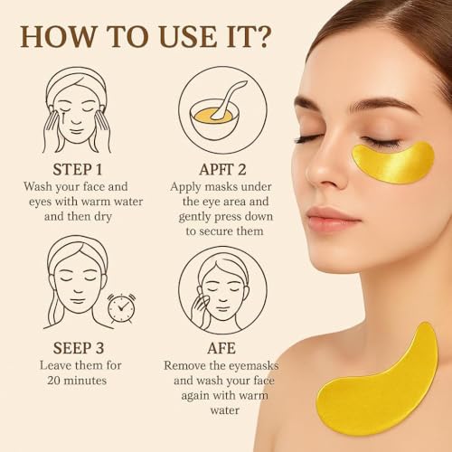 Image of 24K Gold Hydrogel Eye Mask Patches for Dark Circles and Wrinkles - Soothing Under Eye Mask for Puffy Eyes, Fine Lines and Hydration - Suitable for Women and Men (Pack of 60 Patches / 30 Pairs)