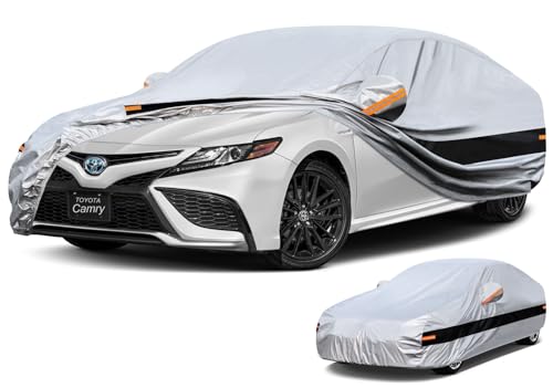 Image of Holhtly Car Cover Custom Fit for Toyota Camry, Car Covers for Automobiles All Weather Waterproof Sun Snow Rain Wind Dust Protection, Outdoor Car Cover Gray & Black