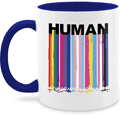 Tasse Tassen 325ml - Pride LGBTQ Flagge - HUMAN Blockschrift Regenbogen Farben Tropfen - 325 ml - Dunkelblau - gay lgbt flag kaffeetasse csd queer teetasse lesbian rainbow mug lqbtq regenbogenfarben