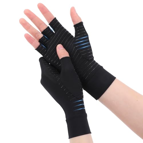 Lnngub Arthrose Handschuhe, Kompressionshandschuhe aus Kupferfaser Schwarze Unisex Gelenkbelastung Halbfingerhandschuhe zur Schmerzlinderung, bei RSI-Verletzungen,...