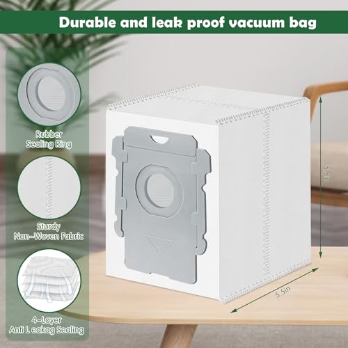 Image of 12 Pack Vacuum Bags for iRobot Roomba 105 Vac 104 405 504 505 705 Combo j7+ j9+ s9+ i3+ i7+ i8 i7 i6 i5 i4 i3 10 Max, All Clean Base Automatic Dirt Disposal Bags