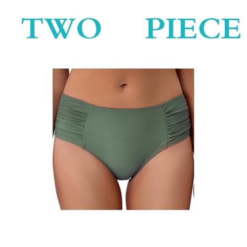 Image of COCOPEAR Full Coverage Bikini Bottoms for Women Mid Rise Bathing Suit Bottoms for Women Ruched Tummy Control Swim Bottoms
