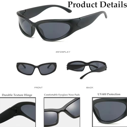 YQBFTC Y2K Cycling Glasses for Men Women,4Pcs Stylish Polarised Oval Running Sunglasses,Wrap Around Sports Sunglasses,UV400 Protection Fashionable Futuristic Oval Sun Glasses for Running Cycling - Image 3