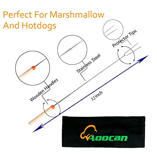 Aoocan marshmallow roasting sticks Telescoping Rotating Smores Skewers Hot Dog - 32 inches - Set of 8 smores sticks for fire pit, Campfire, Camping, Bonfire and Grill