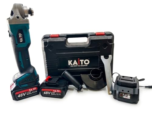 Image of KAITO 5 Inch Cordless Angle Grinder | Brushless Motor | 4 Variable Speed Control | 125MM Disc | 9500 RPM | 2 x 48V LI-ION Battery with Fast Charger | Cutting & Grinding Tool | for Home & Professional