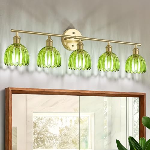 Image of Vintage Bathroom Light fixtures, Gold Vanity Lights, ETL Certified