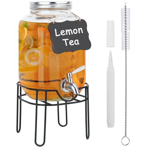NiHome Dispensador de bebidas de 1.06 galones con soporte, dispensadores de bebidas para fiestas, fácil de usar y diseño de limpieza para jugo, limonada, pizarra y accesorios de cepillo de limpieza