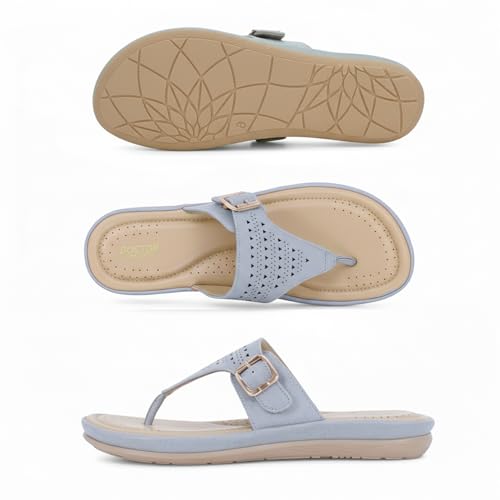 Image of DOCTOR EXTRA SOFT Women's Flat Memory Foam Slippers /Flip-Flops Fashion Stylish Casual Comfortable Diabetic Orthopedic Lightweight Synthetic Slip-on Sandals with Adjustable Buckle for Girls & Ladies D-609