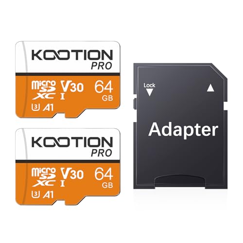 KOOTION Tarjeta Micro SD 64GB con Adaptador Tarjeta de Memoria Micro SD（U3 y V30） Micro SDXC 64 Giga 4K Memory Card Micro SD Cards 2 Pack 64G para Teléfonos Gopro Cámara
