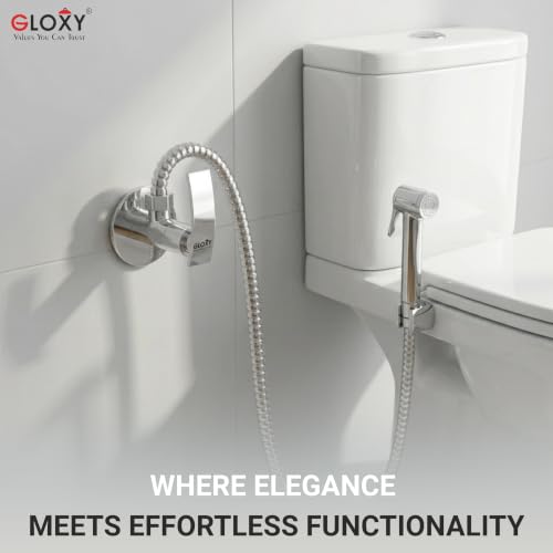 Image of GLOXY Premium Angle Valve for Bathroom with Delight Lever Combo Pack of 5 - One Way Angle Valve with Wall Flange - Angle Cock With Chrome Finish for Kitchen Sink, Bathroom & Wash Basin