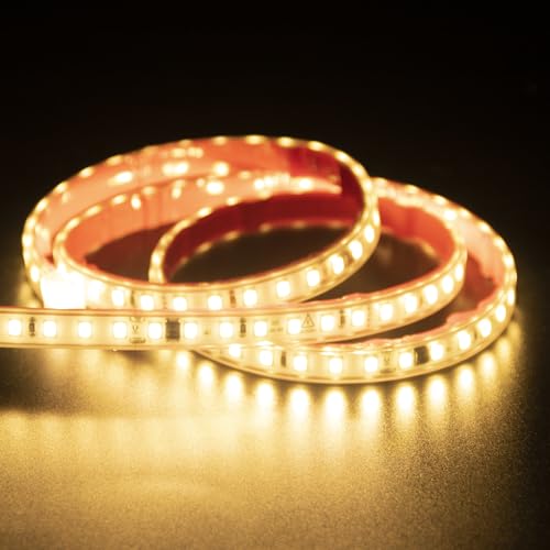 Image of AC 110V LED Strip Lights 6.56FT Outdoor Waterproof Tape Lights 2M | 3000K Warm White Cuttable Self Adhesive LED Rope Light for Bedroom Home Decor Under Cabinet Lighting