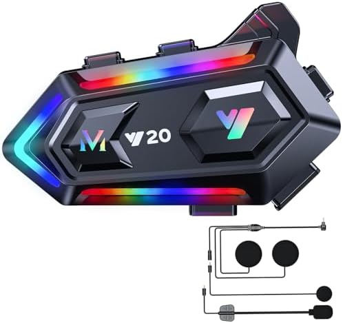 WNJACO Motorcycle Helmet Bluetooth Headset, Cool RGB Dazzling Lights Motorbike Helmet Speaker Double Noise Cancellation Intercom Communication Systems with IPX6 Waterproof/Strong Bass for Dirt Bike