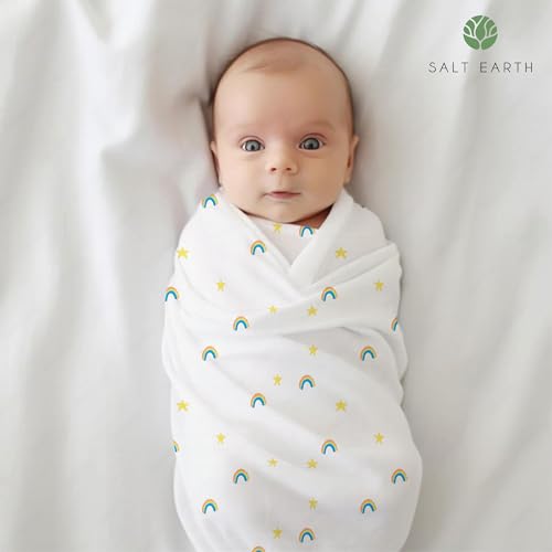 Image of Salt Earth GOTS Certified 100% Organic Cotton 2-Layered Swaddle Baby Blanket, 4 Pack, 47 inchx47 inch Receiving Blankets for Swaddling, Wrap for Boy & Girl, Newborn Baby Essentials, Registry(Solids & Rainbow)