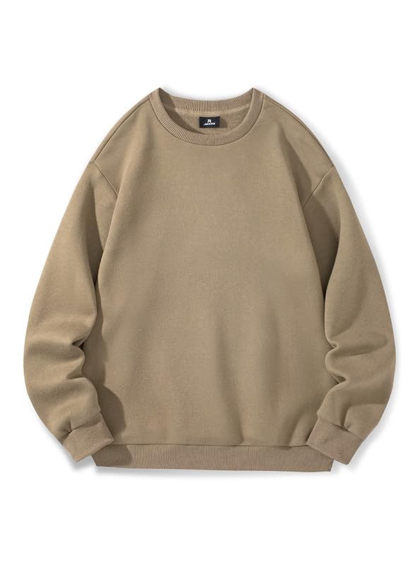 JMIERR Baumwolle Pullover Herren Freizeit Rundhals Sweatshirts Winter Langarm Hoodies Loose Fit Beige L
