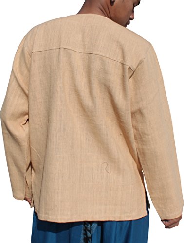 RaanPahMuang Thick Hum Hand Loomed Cotton Fiber Shirt with Thai Henley Collar2